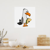 Funny Seagull Bird eet Taco Cartoon Poster (Keuken)