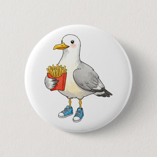 Funny Seagull Fries Sneakers Ronde Button 5,7 Cm (Voorkant)