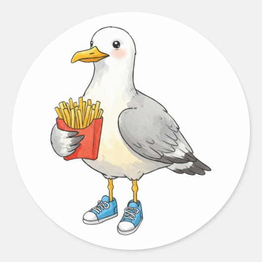 Funny Seagull Fries Sneakers Ronde Sticker (Voorkant)