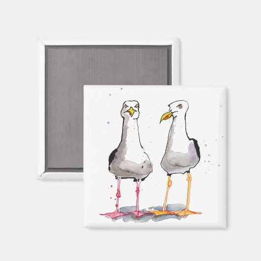Funny seagull ink tekening — komische zeegarens magneet (Voorkant / Achterkant)