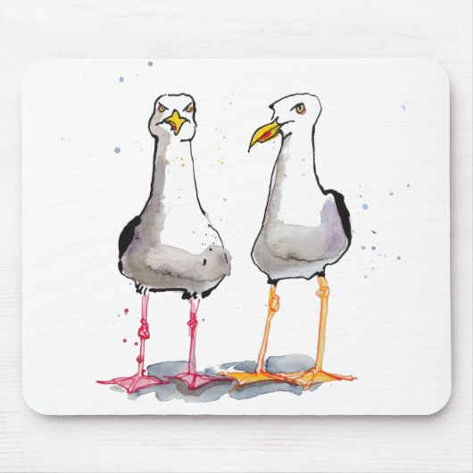 Funny seagull ink tekening — komische zeegarens muismat (Voorkant)