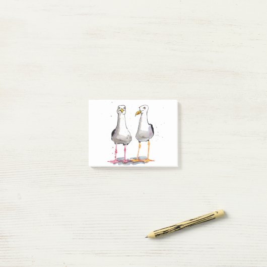 Funny seagull ink tekening — komische zeegarens post-it® notes (Op bureau)