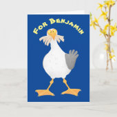 Funny seagull met Franse friet cartoon Kaart (Gele Bloem)