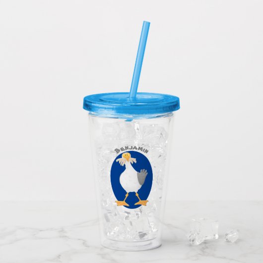 Funny seagull met Franse frieten cartoon Acryl Drinkbeker (Achterkant ijs)