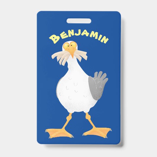 Funny seagull met Franse frieten cartoon Badge (Voorzijde)