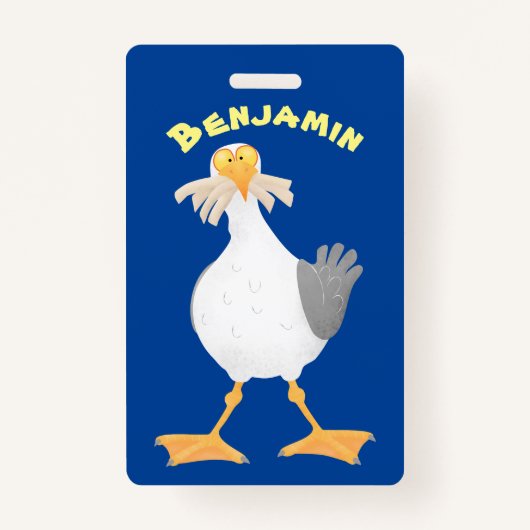 Funny seagull met Franse frieten cartoon Badge (Voorkant)
