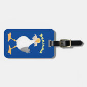 Funny seagull met Franse frieten cartoon Bagagelabel (Voorkant horizontaal)