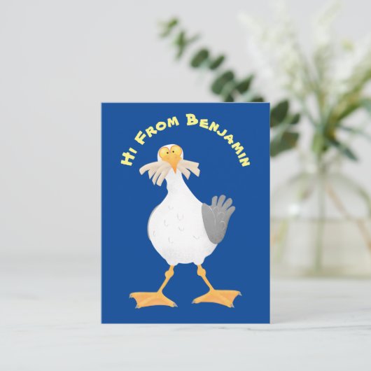 Funny seagull met Franse frieten cartoon Briefkaart (Staand voorkant)