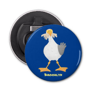 Funny seagull met Franse frieten cartoon Button Flesopener