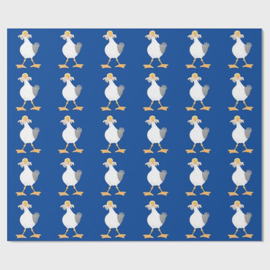 Funny seagull met Franse frieten cartoon Cadeaupapier (Vlak)