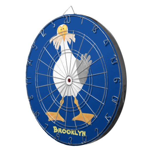 Funny seagull met Franse frieten cartoon Dartbord (Voorkant Rechts)