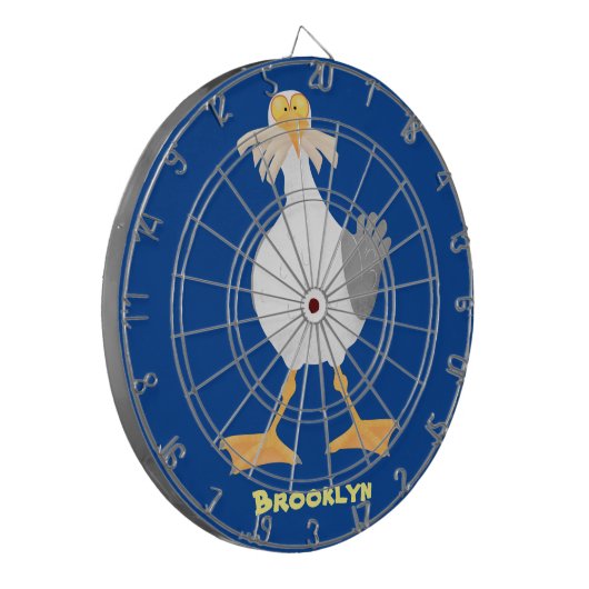 Funny seagull met Franse frieten cartoon Dartbord (Voorkant Links)