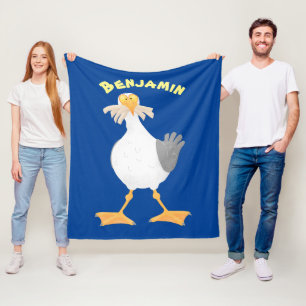 Funny seagull met Franse frieten cartoon Fleece Deken