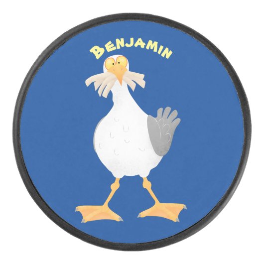 Funny seagull met Franse frieten cartoon Hockey Puck (Voorkant)