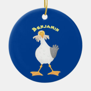 Funny seagull met Franse frieten cartoon Keramisch Ornament