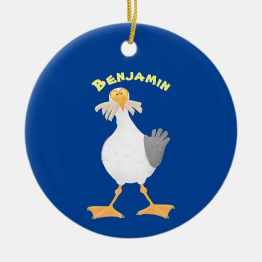 Funny seagull met Franse frieten cartoon Keramisch Ornament (Voorkant)
