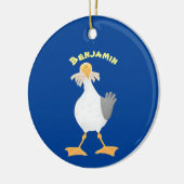 Funny seagull met Franse frieten cartoon Keramisch Ornament (Links)