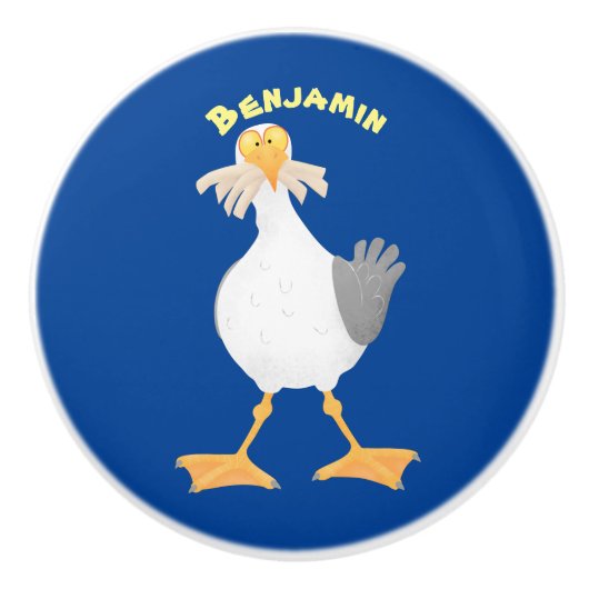 Funny seagull met Franse frieten cartoon Keramische Knop (Voorkant)