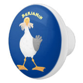 Funny seagull met Franse frieten cartoon Keramische Knop (Rechts)