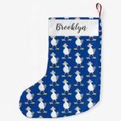 Funny seagull met Franse frieten cartoon Kleine Kerstsok (Achterkant)