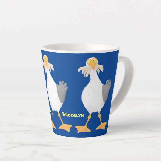 Funny seagull met Franse frieten cartoon Latte Mok (Rechterhoek)