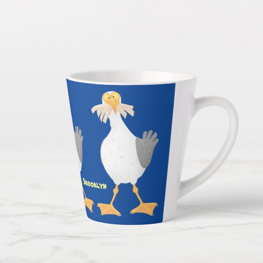 Funny seagull met Franse frieten cartoon Latte Mok (Rechts)