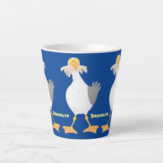 Funny seagull met Franse frieten cartoon Latte Mok (Voorkant)