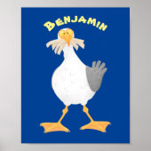 Funny seagull met Franse frieten cartoon Poster (Voorkant)