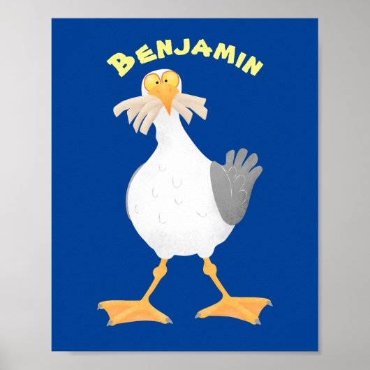 Funny seagull met Franse frieten cartoon Poster (Voorkant)