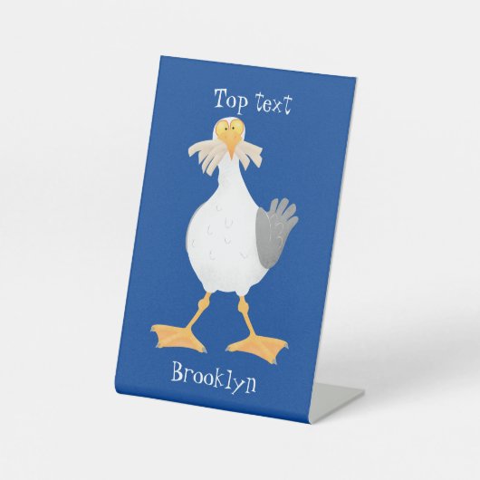 Funny seagull met Franse frieten cartoon Reclamebord Met Voetstuk (Voorkant)