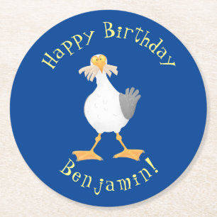 Funny seagull met Franse frieten cartoon Ronde Kartonnen Onderzetter