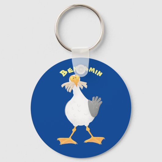 Funny seagull met Franse frieten cartoon Sleutelhanger (Voorkant)