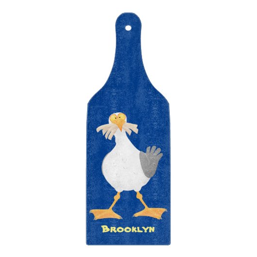 Funny seagull met Franse frieten cartoon Snijplank (Voorkant)