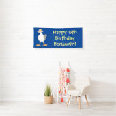 Funny seagull met Franse frieten cartoon Spandoek (Insitu)