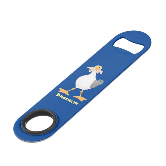 Funny seagull met Franse frieten cartoon Speed Flessenopener (Voorkant Gekanteld)