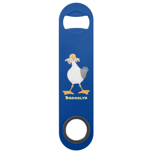 Funny seagull met Franse frieten cartoon Speed Flessenopener (Voorkant)