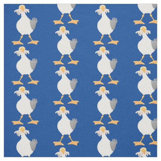 Funny seagull met Franse frieten cartoon Stof (Swatch)