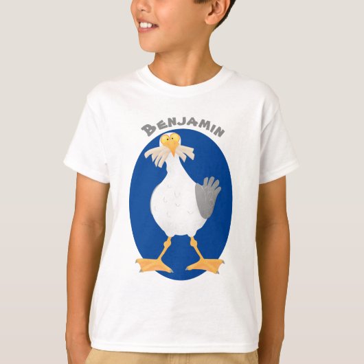Funny seagull met Franse frieten cartoon T-shirt (Voorkant)
