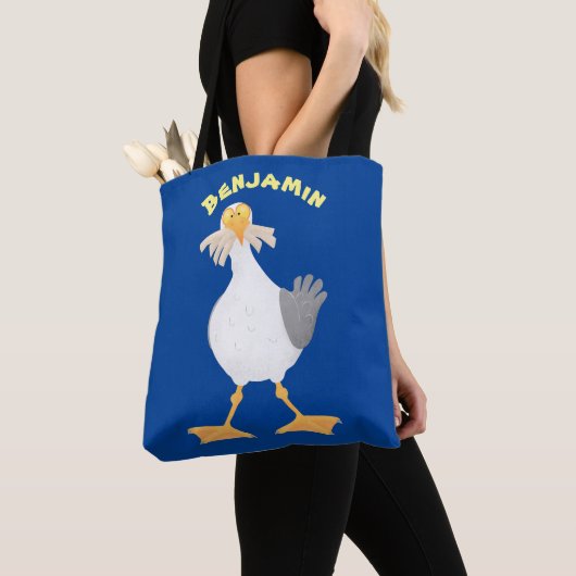 Funny seagull met Franse frieten cartoon Tote Bag (Dichtbij)