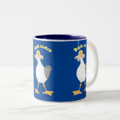 Funny seagull met Franse frieten cartoon Tweekleurige Koffiemok (Voorkant rechts)