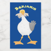 Funny seagull met Franse frieten cartoon Voedselcontainer Etiket (Enkel label)