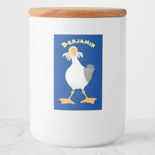 Funny seagull met Franse frieten cartoon Voedselcontainer Etiket