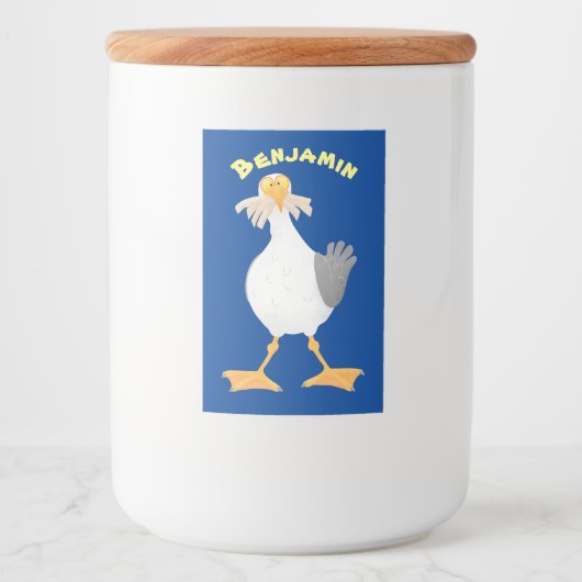 Funny seagull met Franse frieten cartoon Voedselcontainer Etiket (Voorkant)