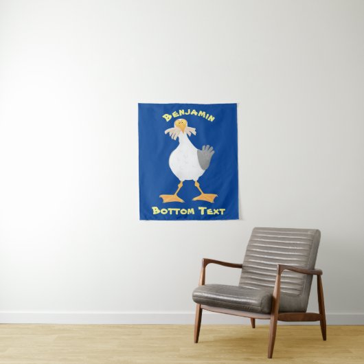 Funny seagull met Franse frieten cartoon Wandkleed (In situ)