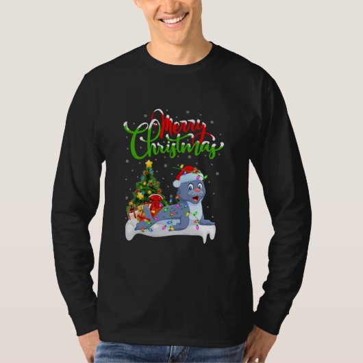 Funny Seal Dierenvriend Xmas Lighting Seal T-shirt (Voorkant)