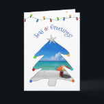 Funny Seas and Greetings Photo Beach Christmas Hol Feestdagen Kaart<br><div class="desc">Wish them Seasons Greetings this day season with this funny and cute foto beach Christmas card with the greeting, "Seas & Greetings" in arched font featuring a white sandy beach, red beach umbrella and seascape inside of a whimsical Christmas tree. Inside of the card features your foto, and the message,...</div>