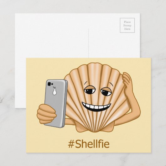 Funny Seashell die het Selfie-systeem van de mobie Briefkaart (Voorkant / Achterkant)