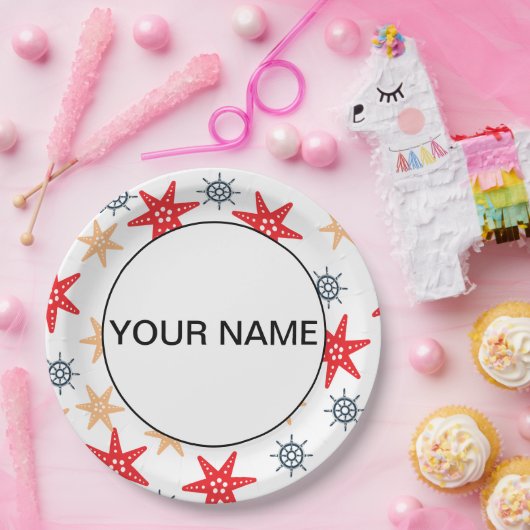 Funny Seastars and Steerwheels Pattern Papieren Bordje (Feest)