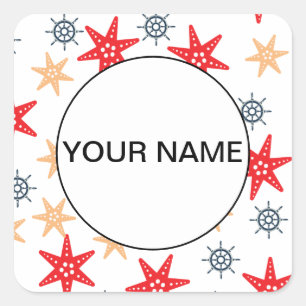 Funny Seastars and Steerwheels Pattern Vierkante Sticker