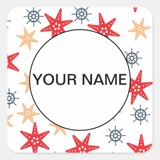 Funny Seastars and Steerwheels Pattern Vierkante Sticker (Voorkant)
